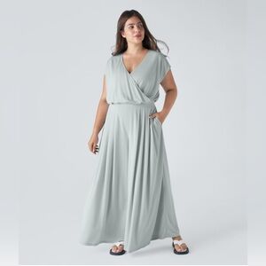 HALARA NWT V-Neck Short Sleeve Pocket Wide Leg Flowy Waffle Jumpsuit Size XL